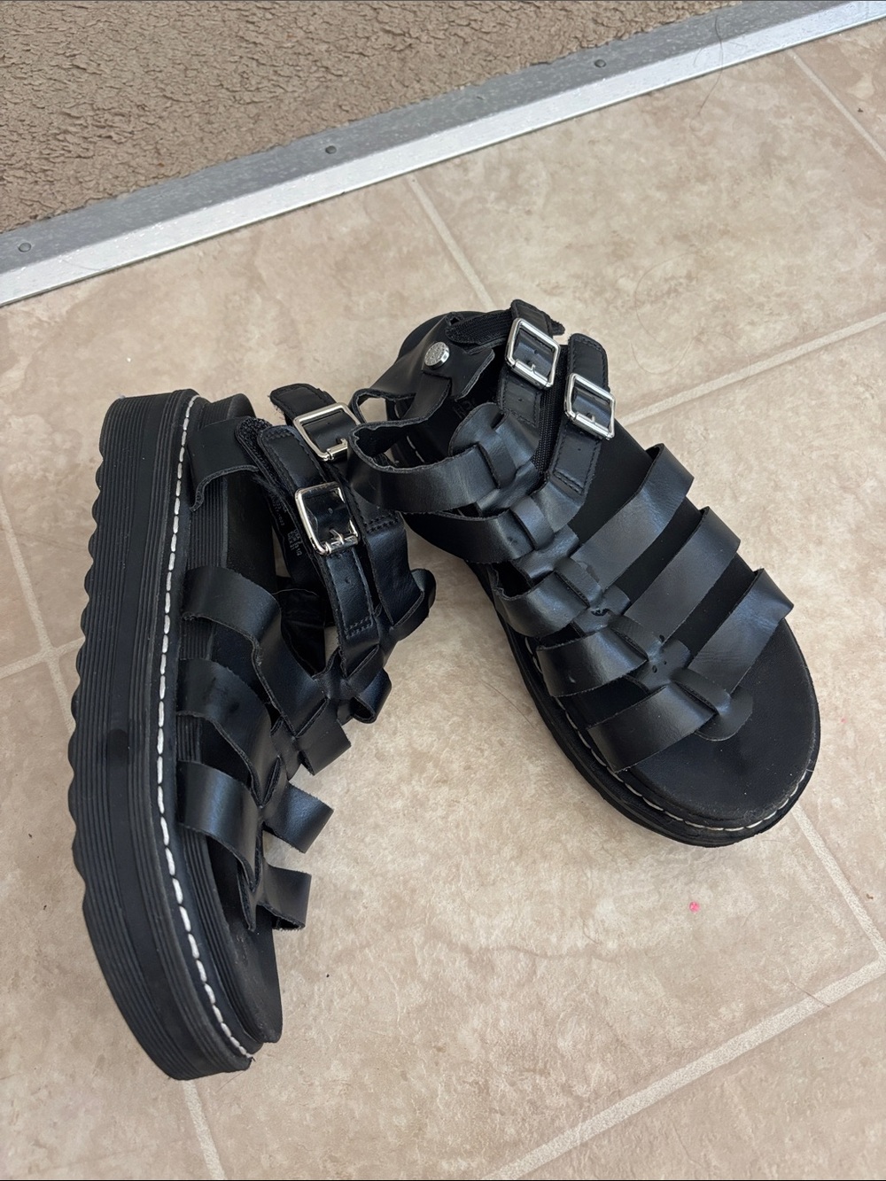 Kids Black Strappy Buckle Sandals